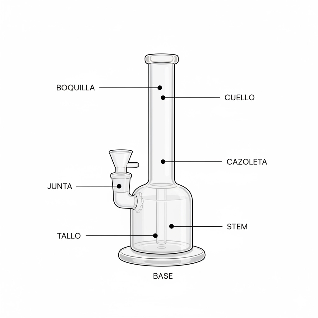 Infografía con las partes principales de un bong
